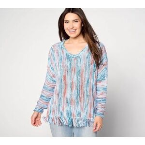 Denim & Co. Women's Top Sweater Sz XS Canyon Retreat Drop Shoulder Blue